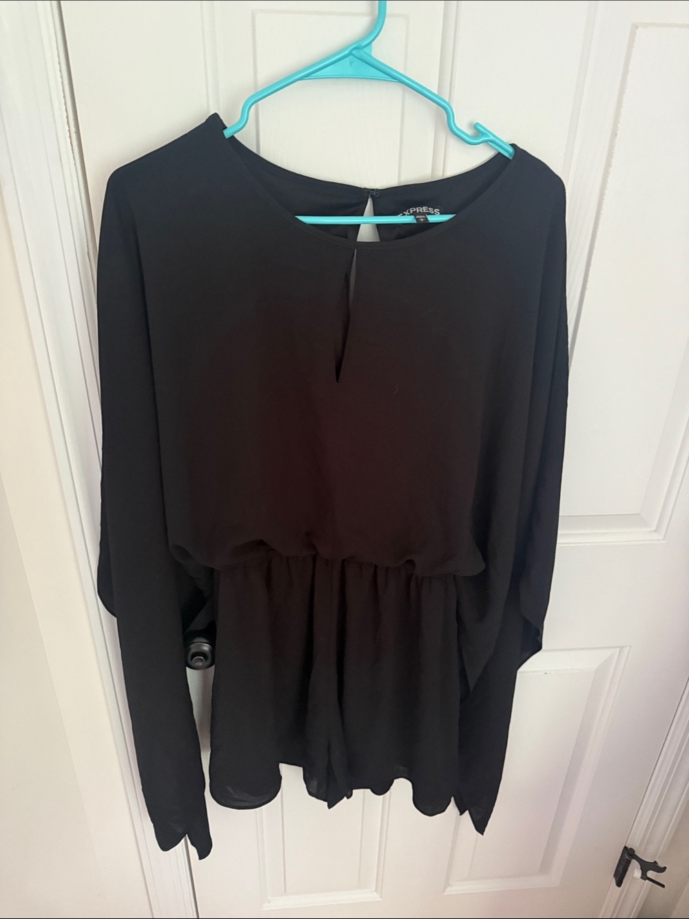 Express Black Long-Sleeve Peplum Romper Top